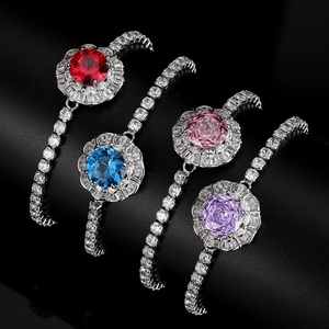 High Quality Jewelry Eco-friendly <b>Copper</b> Insert 10MM Red Corundum Zircon Flower <b>Bracelet</b> for Romantic Bridal Looks - Product Image 5