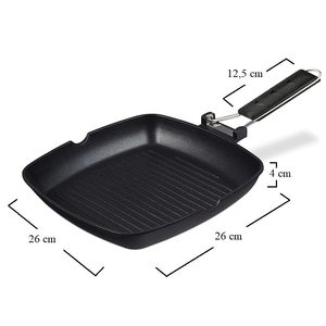 <b>Square</b> Aluminium Grill Pan 26x26cm Non-Stick Folding Handle For Induction Hob - Product Image 2