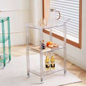 Zxm Nordic Acrylic Storage Cabinets Household Transparent Mobile <b>Trolley</b> Storage Three-story Kitchen Racks - Product Image 4