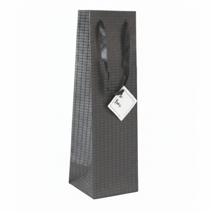 Bolsa de compras de tienda de lujo Papel de algodón hecho a mano con base negra metálica por todas partes Más tarde en bolsa impresa en relieve y lámina - Product Image 1