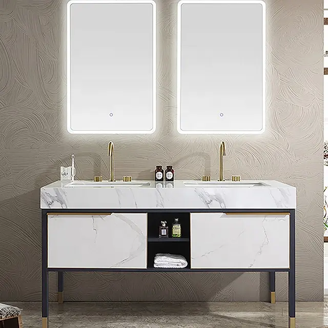PA luxury double sink mirror modern bathroom vanity cabinet