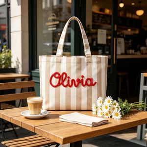 Personalized <b>Teacher</b> Casual Square Striped Tote Bag Custom Name Embroidery Large Canvas Beach Women <b>Teacher</b> Appreciation <b>Gift</b> - Product Image 5