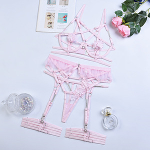 <span class=keywords><strong>Lingerie</strong></span> Sexy <span class=keywords><strong>Bondage</strong></span>, Intimo Erotico, Reggiseno Aperto con Ricamo Floreale, Reggicalze con Bordo in Pizzo, <span class=keywords><strong>Lingerie</strong></span> Sexy con Apertura all'Inguine - Product Image 4