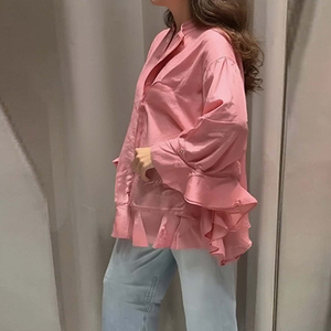 <span class=keywords><strong>Camicia</strong></span> da <span class=keywords><strong>Donna</strong></span> con Orlo a Volant, Tinta Unita, Collo Tondo, Maniche Lunghe, Cardigan in Pizzo con Bottoni, Casual e Comoda, Taglia <span class=keywords><strong>Oversize</strong></span> - Product Image 2