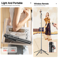 CYKE C19 Support stable à 4 pieds, perche extra longue 1810 mm, support de téléphone détachable, télécommande avec poignée rotative équilibrée