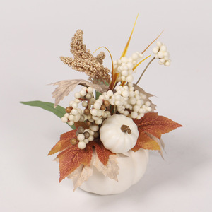 Pot de fleurs décoratif de Noël en forme de citrouille blanche artificielle pour jardin, cour, ferme, festival de la récolte, Halloween - Product Image 1