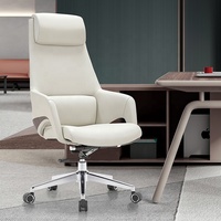 Chaise haute de direction en bois et cuir blanc avec base en porte-à-faux chromée de 350mm Silla De Oficina Blanca avec mécanisme d'inclinaison du genou