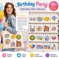 Lot de patchs brodés thermocollants et à coudre pour anniversaire, thème Joyeuse Fête, gâteau, ballon, cadeau, chapeau, confettis, célébration