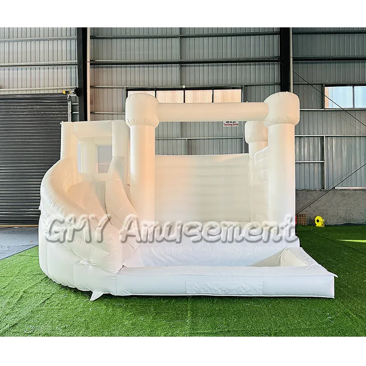 Hot sale pvc white color party bounce house for kids inflatable bouncy castle with pool and slide