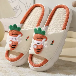 4 Season House Cute Cartoon Animal Linen Women Girl Milk Cow Slippers