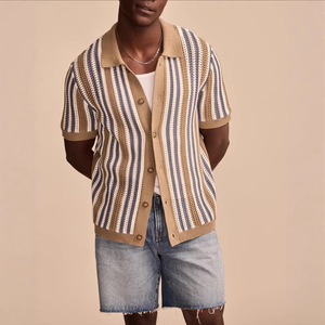 <span class=keywords><strong>Polo</strong></span> d'été décontracté à manches courtes en tricot squelette rayé pour homme, confortable et respirant, fabriqué en viscose-par les fabricants - Product Image 3