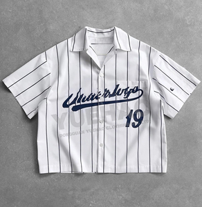 Tùy Chỉnh Boxy Phù Hợp Nút Xuống Xuống Sọc Màn Hình In Đồng Phục Bowling Bóng Chày <span class=keywords><strong>Jersey</strong></span> T-Shirt Ngắn Tay Áo Boxy Cắt Áo Sơ Mi Nam - Product Image 3