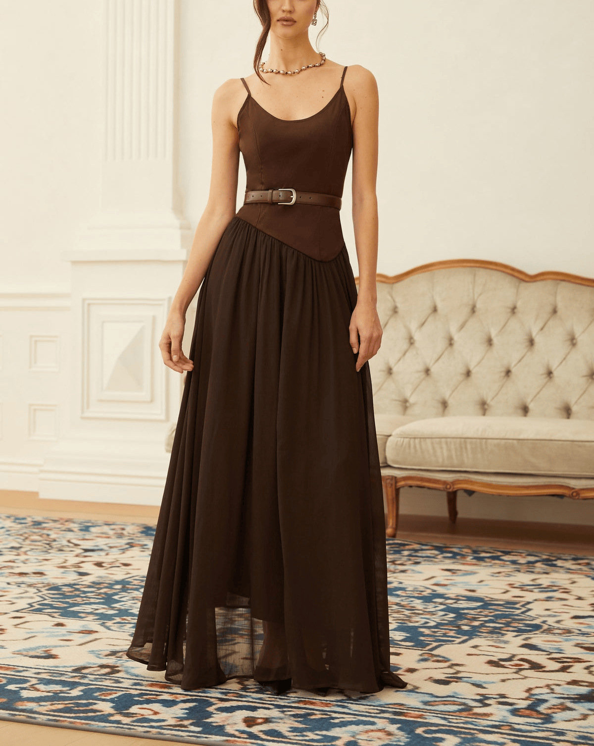 chinese dress ladies Long Floral-print Maxi Dress with Lace-Up Back Yellow Floral / 12 main image 0