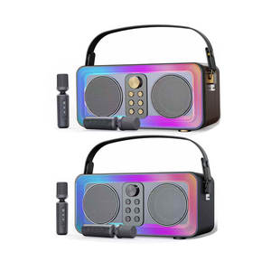 YS608พื้นผิวกระจกไม้3600มิลลิแอมป์20วัตต์ไมค์ไร้สายแบบคู่เสียงสะท้อนลำโพงคาราโอเกะเปลี่ยนเสียง - Product Image 1