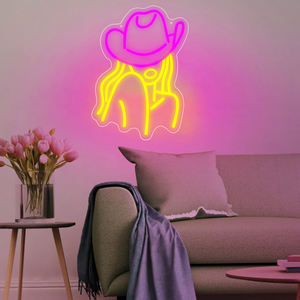 Cowgirl Leucht reklame für Wand dekoration Rosa LED-Zeichen für Western Cowboy Man <span class=keywords><strong>Cave</strong></span> Bar Dekor Geburtstag Hochzeits feier Weihnachts geschenk - Product Image 1