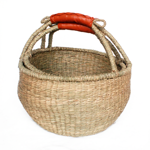 Hand Made Eco-Friendly Natural Seagrass Bolga Storage <b>Basket</b> with Handle Rustic Bowl Shape Multi-Purpose Use Hanoi - Product Image 1