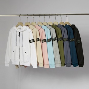<span class=keywords><strong>Sweat</strong></span>-shirt à <span class=keywords><strong>capuche</strong></span> pour homme en coton, style mode urbaine, avec broderie effet pierre 1:1, couleur unie, manches style insulaire, fermeture éclair style badge, collection automne - Product Image 1