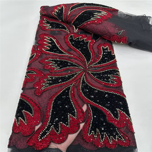 Tissus en dentelle à sequins de haute qualité nigérians, dentelle douce pour robes de mariée et de soirée - Product Image 3