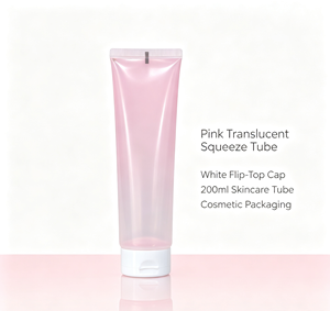 หลอดบีบเนื้อนิ่มสีชมพูโปร่งแสงพร้อมฝาปิดแบบพลิกสีขาว หลอดเปล่าขนาด 100 มล. สำหรับบรรจุภัณฑ์เจลครีมบำรุงผิว - Product Image 2