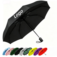Parapluie pliant multicolore en gros, portable, coupe-vent, compact, de voyage, pliable en 3 sections, avec logo personnalisé