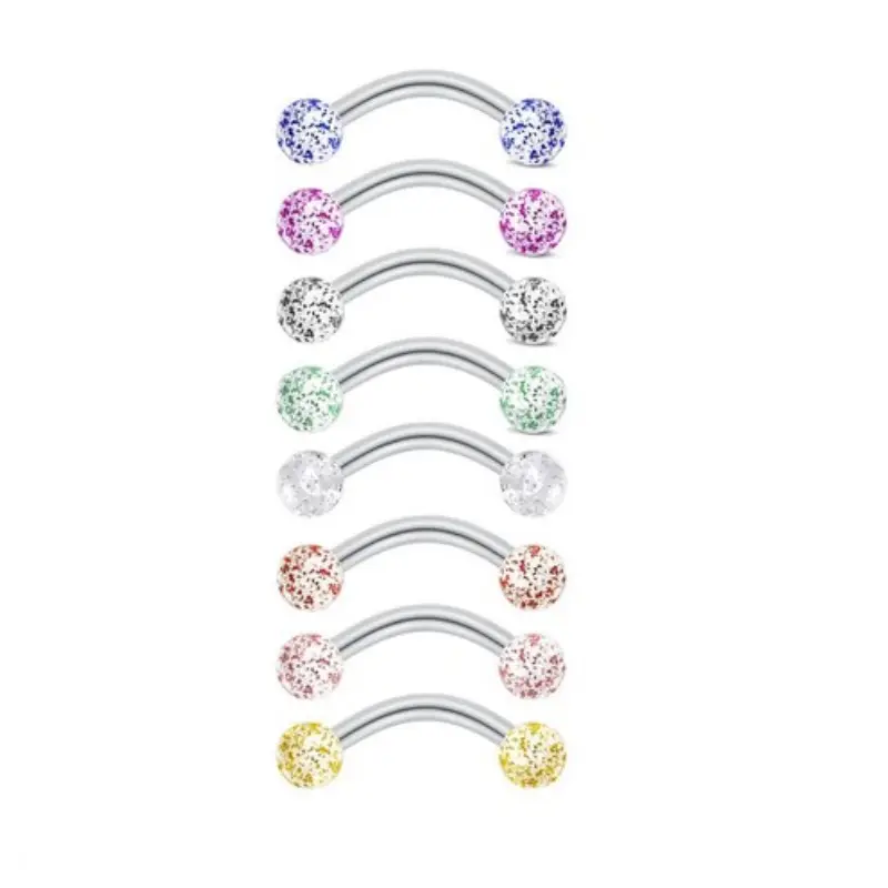 1PC 16G Curved Barbell Multi Color Size 8/10MM Bar 1.2mm Tongue Nipple Eyebrow Piercing Rings Matte Balls