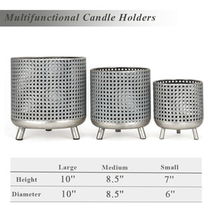 Juego de 3 Macetas Grandes de Hierro Plateado, Diseño Moderno Colgante con Cuatro Soportes para Plantas de Jardín y Uso Doméstico - Product Image 4