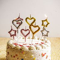 Juego de Velas de Cumpleaños Metálicas en Forma de Corazón y Estrella en Oro, Plata y Oro Rosa, 3 Piezas, Decoración para Pastel con Estrella 3D