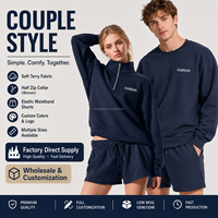 Ensemble short et sweat à demi-zip pour femme avec logo personnalisé imprimé en relief, en tissu éponge 280G, tenue décontractée deux pièces, vente en gros de sweats à capuche zippés