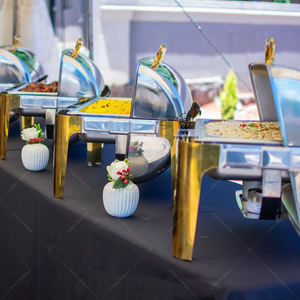 Peralatan prasmanan mewah katering baja antikarat Hotel penghangat makanan pesta Roll Top piring chaffer Set piring saji - Product Image 6