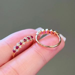 Bague de fiançailles et de mariage Xinfly Bride, vintage, antique, en or massif 18 carats, avec pierre précieuse, rubis rouge sang de pigeon et diamant pour femme - Product Image 3