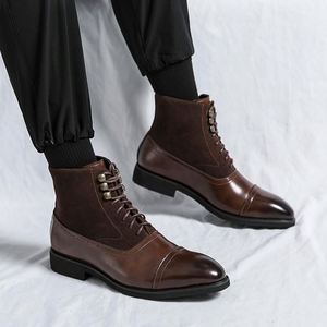 Bottes mi-mollet en PU pour homme, style cowboy, à lacets, effet vieilli, grandes tailles, tendance, collection automne-hiver, pour le commerce transfrontalier - Product Image 3