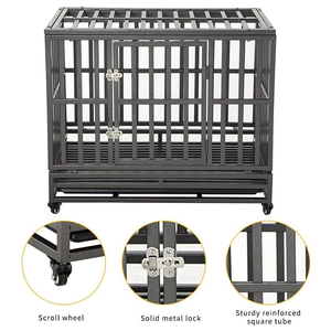 Cage pour chien multifonctionnelle équipée de roues et d'un plateau en plastique, cage pour chien robuste, cage portable pour animaux de compagnie - Product Image 4
