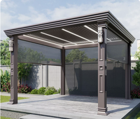 Pérgola de Gran Envergadura de Aleación de Aluminio con Techo de Láminas Motorizadas, Pabellón Impermeable con Luces LED y Pantalla Lateral Enrollable