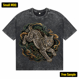 เสื้อยืดแขนสั้นผู้ชายสไตล์วินเทจ สตรีทแวร์ ผ้าถัก 100% คอตตอน ทรงปกติ ระบายอากาศได้ดี พิมพ์ลายสีดำฟอกสี - Product Image 1