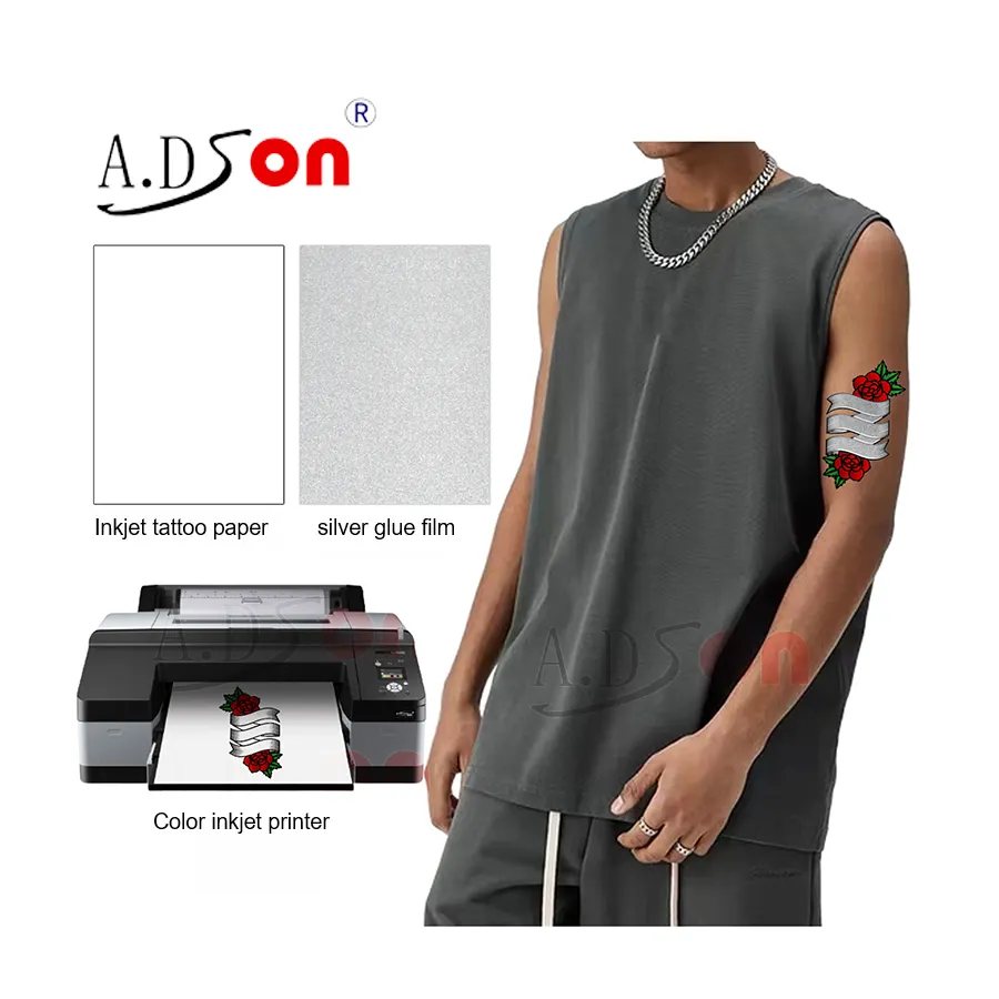 Gepersonaliseerde Diy Image Transfer Sticker Zilver Kleur Tattoo Papier Voor Huid Body Art