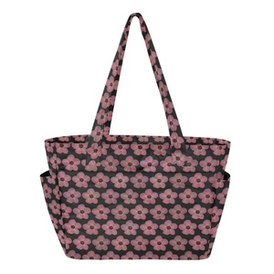 Sac fourre-tout matelassé en polyester pour femme, motif fleur de hau rose hawaïenne, réutilisable, grand format, avec fermeture éclair et logo personnalisé imprimé - Product Image 1