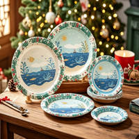 Assiettes en papier jetables personnalisées de 7/9 pouces, imprimées, compostables, à motif rétro, pour les fêtes