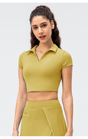 T-shirt pour femmes col rabattu Tennis Sport Sxey crop top logo personnalisable col en V Yoga Fitness coupe ajustée