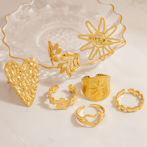 Fashion <b>Rings</b> Women's <b>Gold</b> Tone Heart Flower Cuff <b>Ring</b> <b>Set</b> Party Jewelry Irregular Design Yiwu Origin - Product Image 1