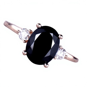 Rose Gold Plated Sterling Silver Vintage Engagement <b>Ring</b> with <b>Black</b> Quartz Stones and Moissanite IGI Certified Prong Setting - Product Image 1