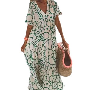 Vestido Largo Informal de Verano para Mujer, Talla Grande, con Estampado Geométrico, Cuello en V Profundo y Manga Corta, Dropshipping Shopify - Product Image 1