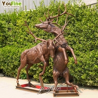 Décoration de jardin, statue de cerf en bronze, grande sculpture de cerf en métal avec bois de cerf, finition patinée, pour extérieur, villa, jardin, parc, ornement
