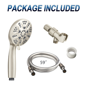 Ensemble de douche à six fonctions avec pommeau de douche brossé, jet pluie, massage, oxygénation, économie d'eau, pommeau de douche rond portable - Product Image 4