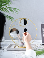 Miroir de maquillage et cosmétique avec porte-brosse, fil de métal doré, table ronde, vente en gros, 10 pièces