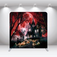 Toile de fond de photomaton pour spectacle d'Halloween, motif fantôme mignon, citrouille, sorcière, double face, personnalisable pour événements photographiques