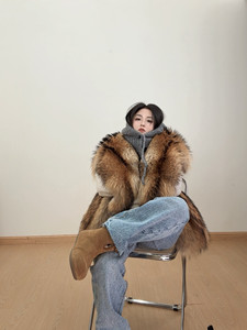 Gilet in Vera Pelliccia <span class=keywords><strong>di</strong></span> Procione per Donna, Collo Grande, Invernale, Spesso e Caldo, Senza Maniche, Giacca Corta - Product Image 3