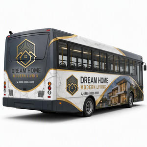 Vinyle publicitaire brillant pour la publicité urbaine : design de bus avec silhouette de ville moderne pour le marketing immobilier et la décoration des transports publics - Product Image 3