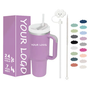 Mug de voyage isotherme en acier inoxydable à double paroi de 40 oz avec logo personnalisé, poignée et paille, pour café et bière - Product Image 1
