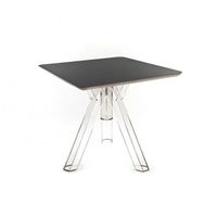Table à manger carrée en polycarbonate transparent Ometto Design 80x80 cm, plateau noir, modèle OMQT80N-1, pour la maison, le bar, les dîners