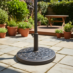 Base de parasol de patio contemporaine décorative en bronze, ronde de 17 pouces, 27 lb, pour poteaux de 1,5 et 1,89 pouces, modèle D0100X35XR8 - Product Image 2